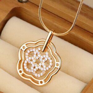 "Rose Gold Floral Geometric Pendant with Sparkling Stone Accents, XPPT1202